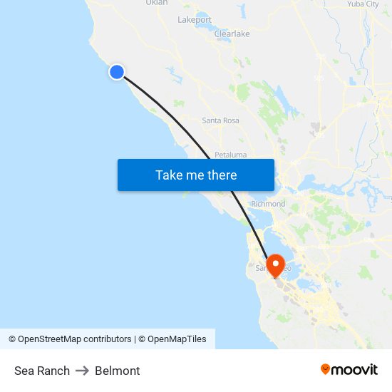 Sea Ranch to Belmont map