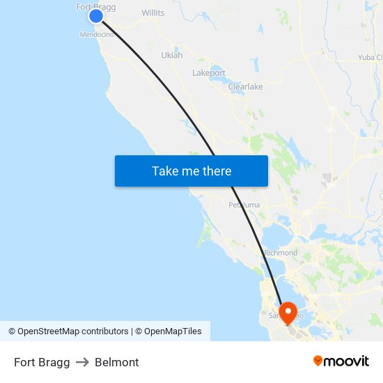 Fort Bragg to Belmont map