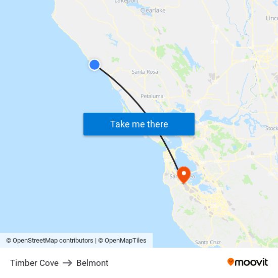 Timber Cove to Belmont map