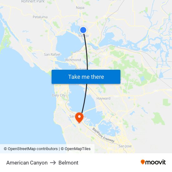 American Canyon to Belmont map