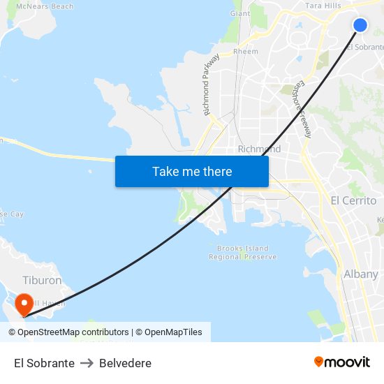 El Sobrante to Belvedere map