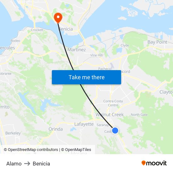 Alamo to Benicia map