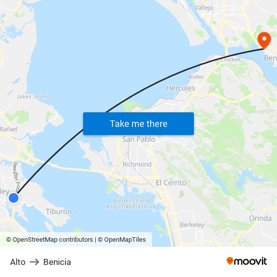 Alto to Benicia map