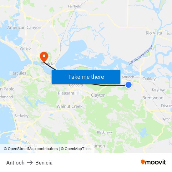 Antioch to Benicia map