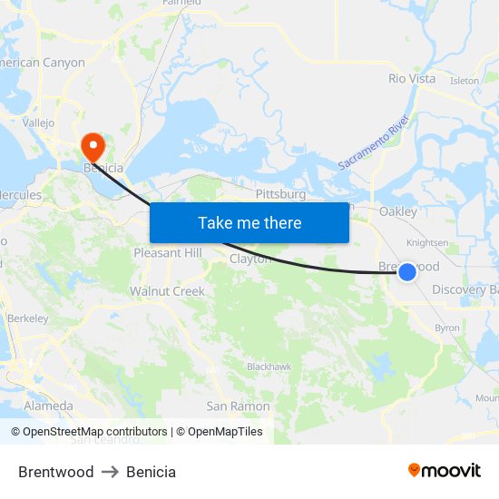 Brentwood to Benicia map