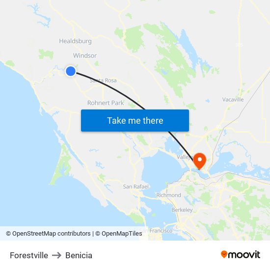 Forestville to Benicia map