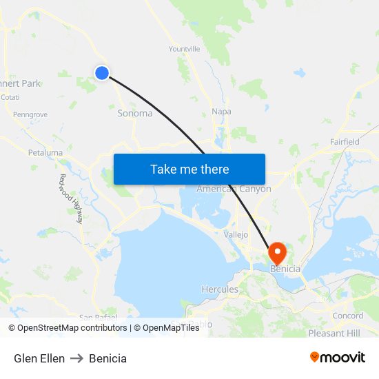 Glen Ellen to Benicia map