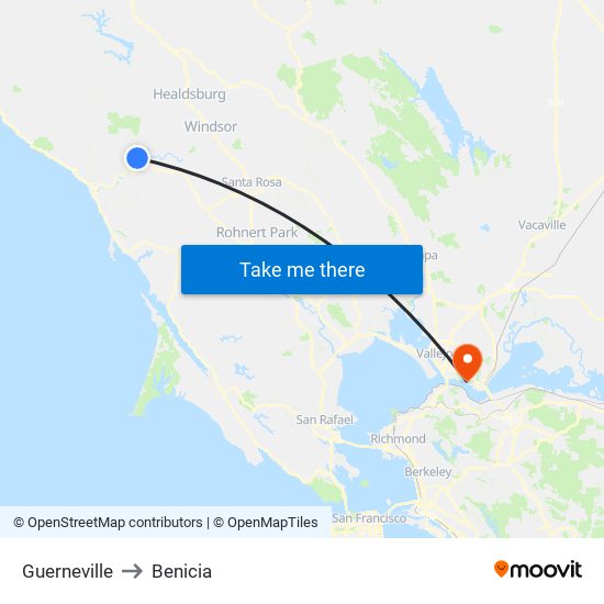 Guerneville to Benicia map