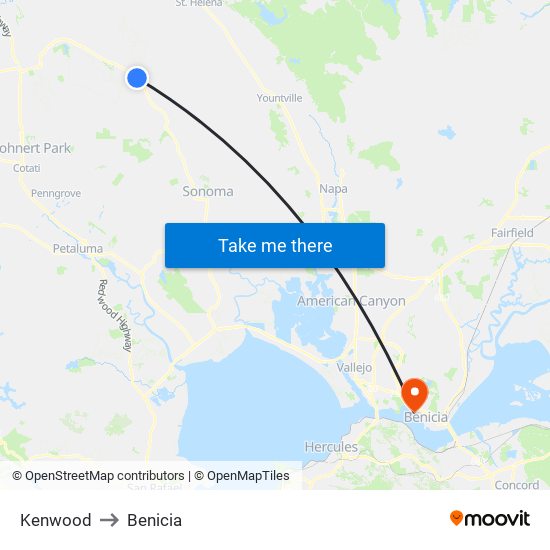 Kenwood to Benicia map