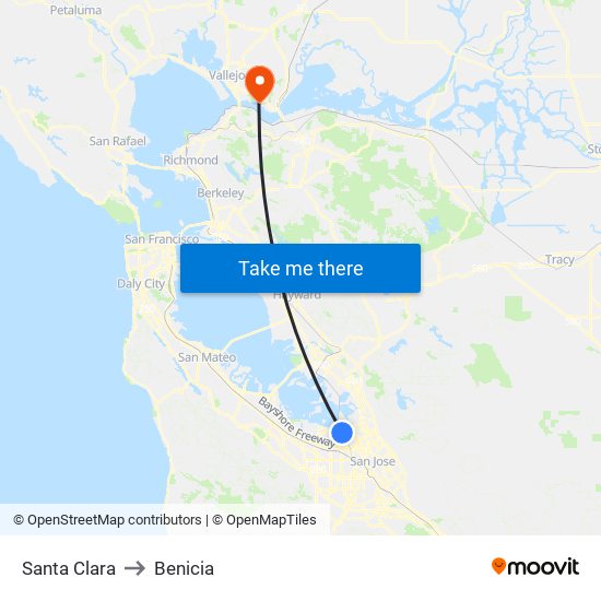 Santa Clara to Benicia map