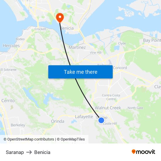Saranap to Benicia map