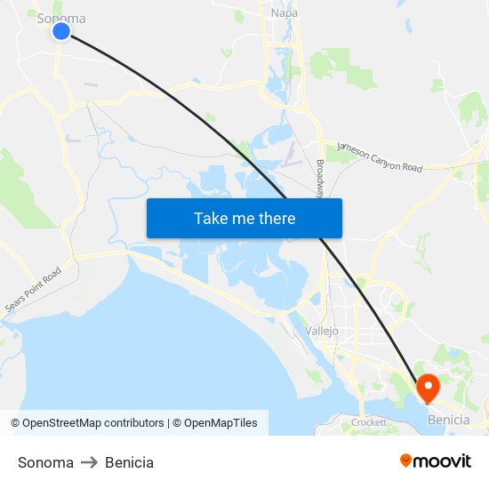 Sonoma to Benicia map