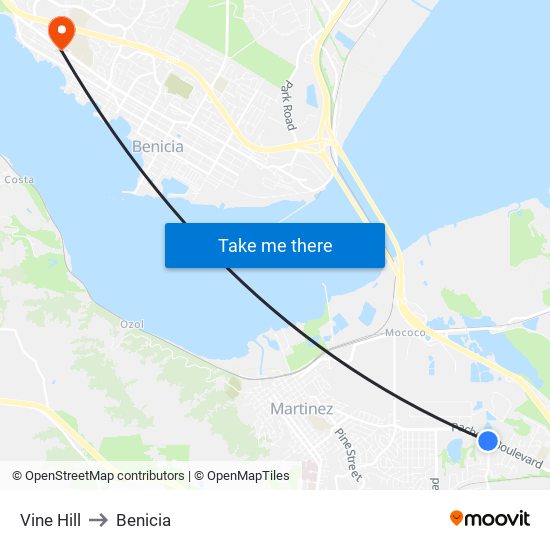 Vine Hill to Benicia map