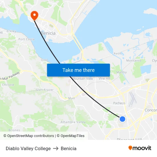 Diablo Valley College to Benicia map