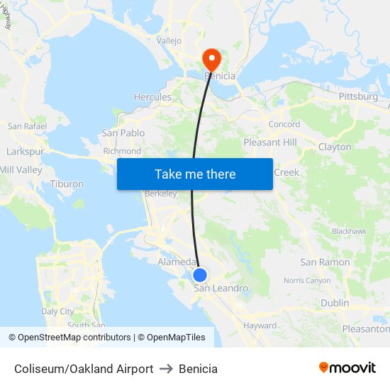 Coliseum/Oakland Airport to Benicia map