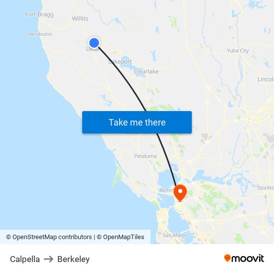 Calpella to Berkeley map