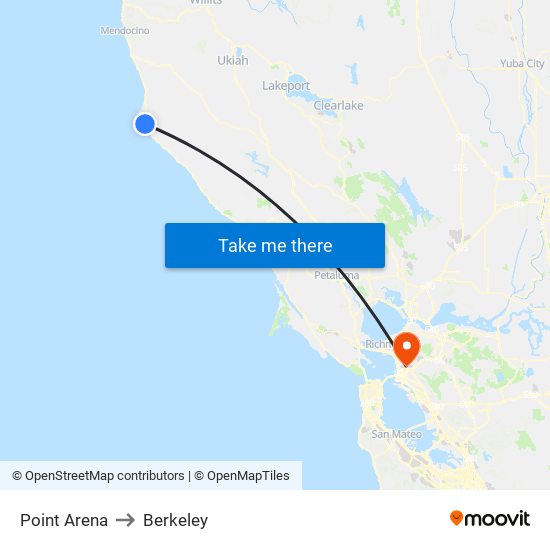 Point Arena to Berkeley map