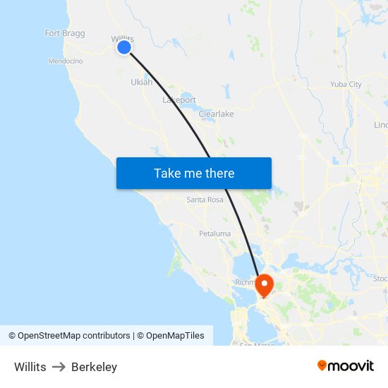 Willits to Berkeley map