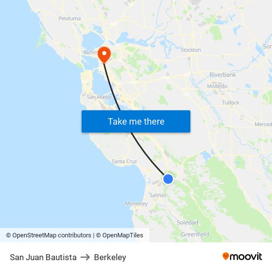 San Juan Bautista to Berkeley map