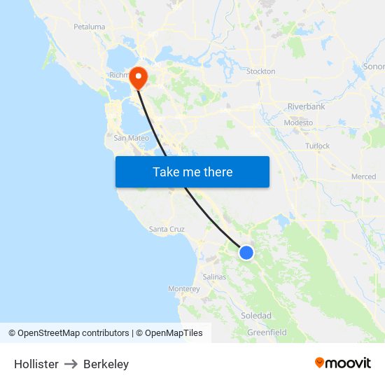 Hollister to Berkeley map