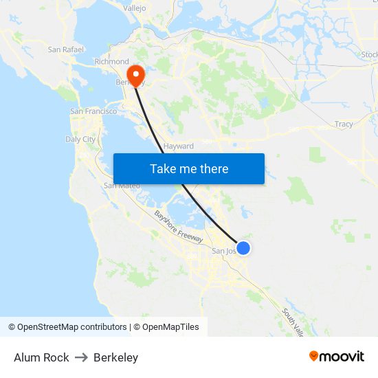 Alum Rock to Berkeley map