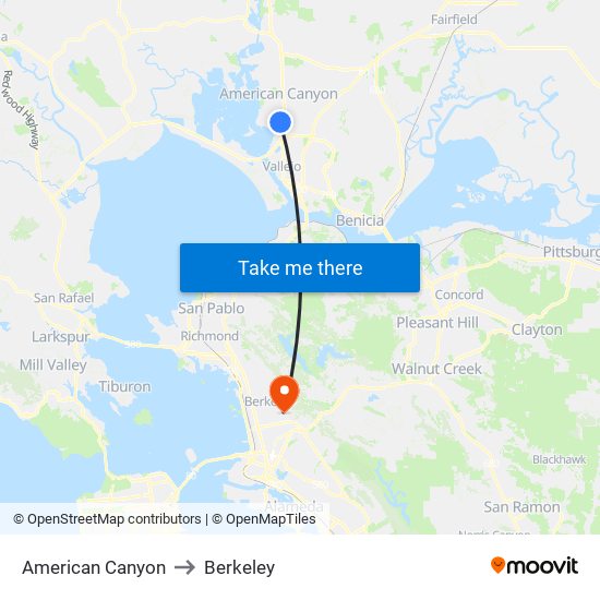 American Canyon to Berkeley map