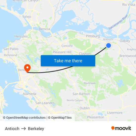 Antioch to Berkeley map