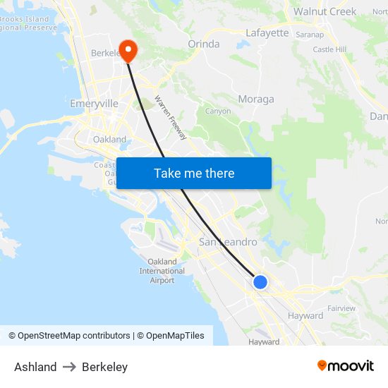 Ashland to Berkeley map