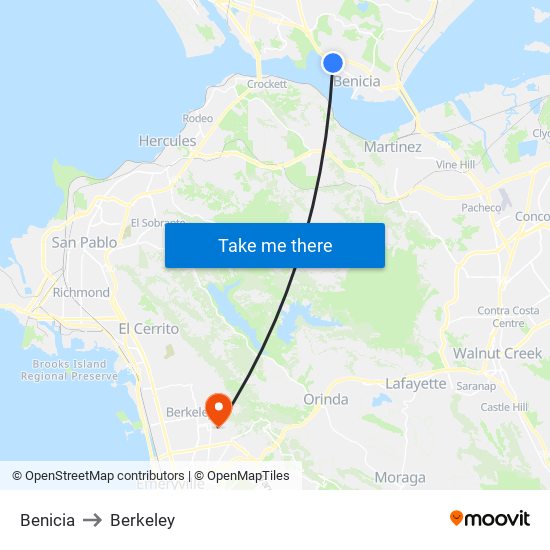 Benicia to Berkeley map