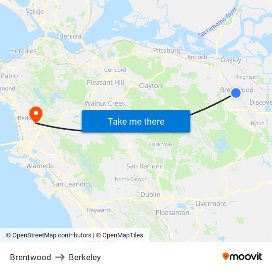 Brentwood to Berkeley map