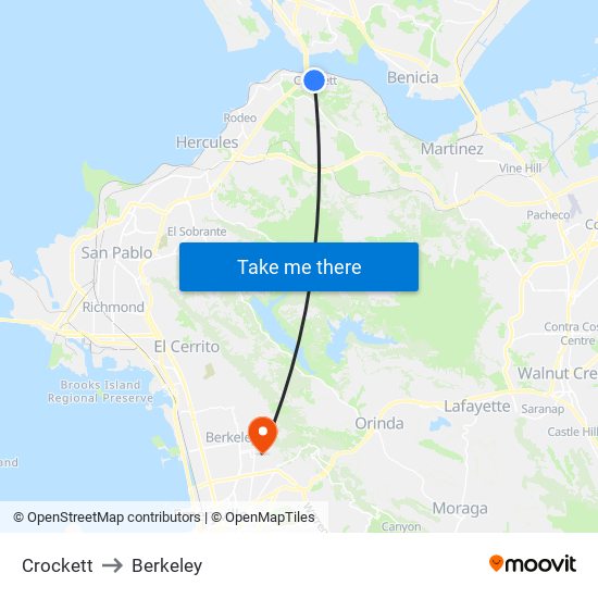 Crockett to Berkeley map