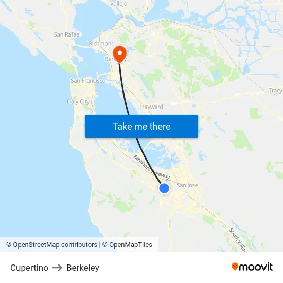 Cupertino to Berkeley map