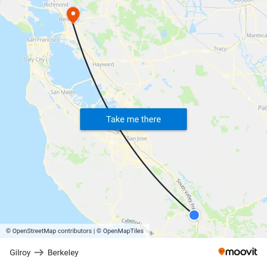 Gilroy to Berkeley map