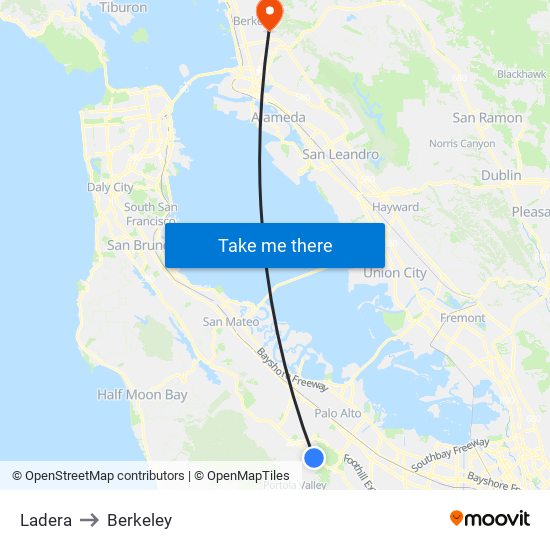 Ladera to Berkeley map