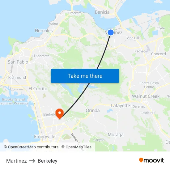 Martinez to Berkeley map