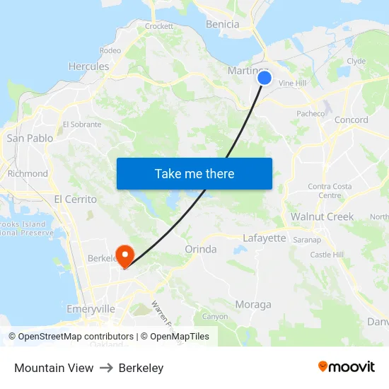 Mountain View to Berkeley map