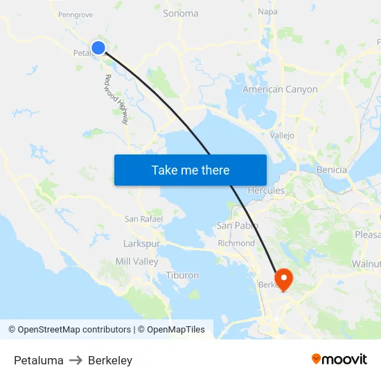 Petaluma to Berkeley map