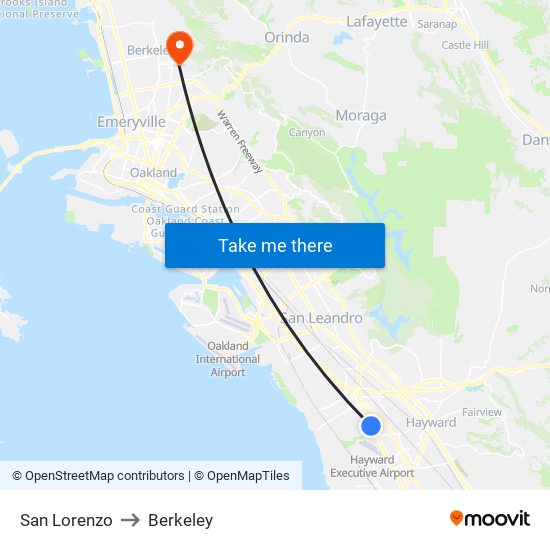 San Lorenzo to Berkeley map