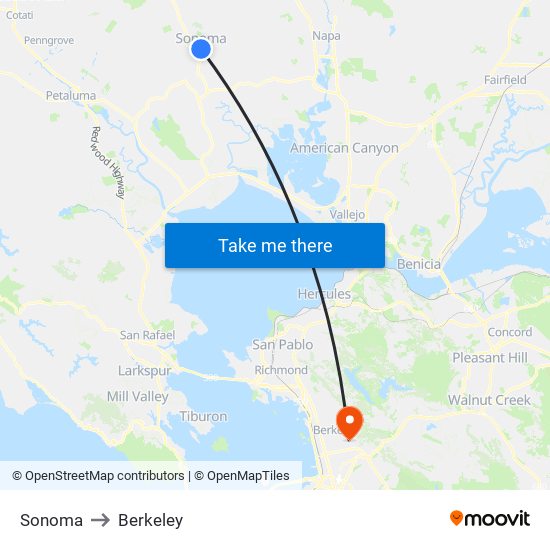 Sonoma to Berkeley map