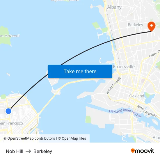 Nob Hill to Berkeley map