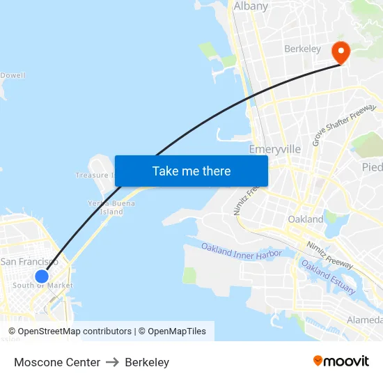 Moscone Center to Berkeley map