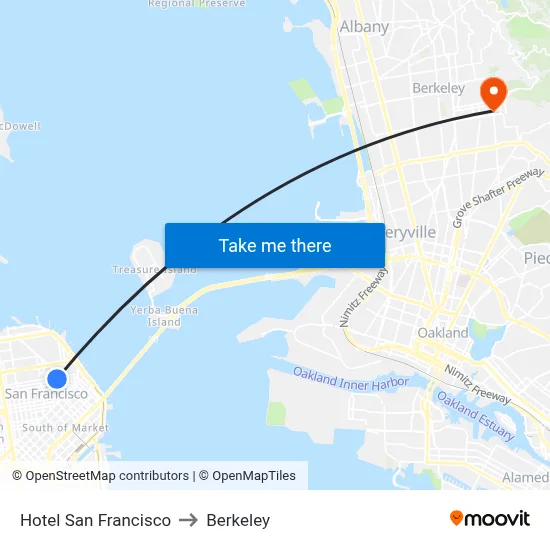 Hotel San Francisco to Berkeley map