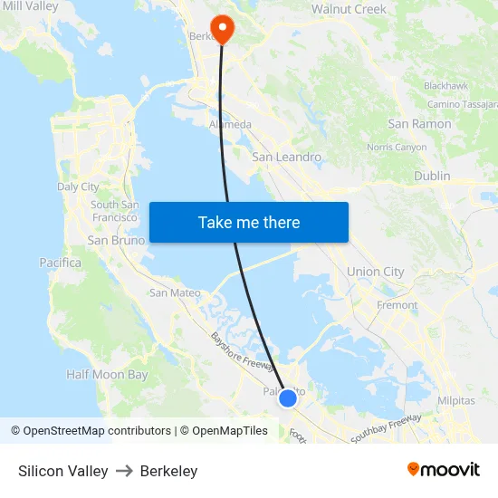 Silicon Valley to Berkeley map