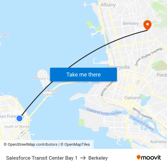 Salesforce Transit Center Bay 1 to Berkeley map