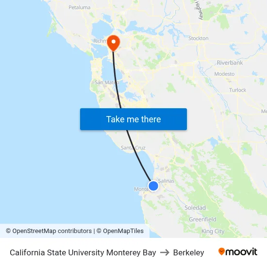 California State University Monterey Bay to Berkeley map