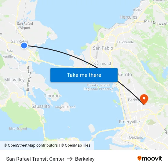 San Rafael Transit Center to Berkeley map