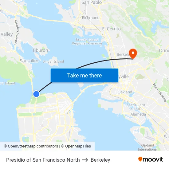 Presidio of San Francisco-North to Berkeley map
