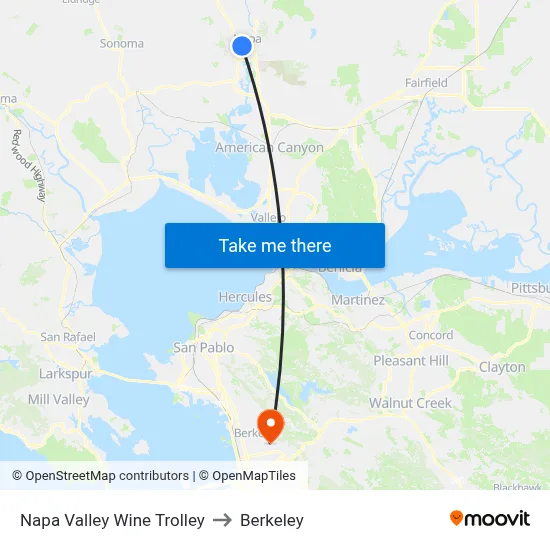 Napa Valley Wine Trolley to Berkeley map