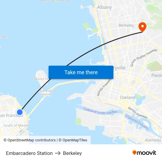 Embarcadero Station to Berkeley map
