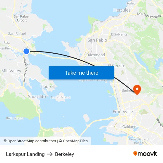 Larkspur Landing to Berkeley map